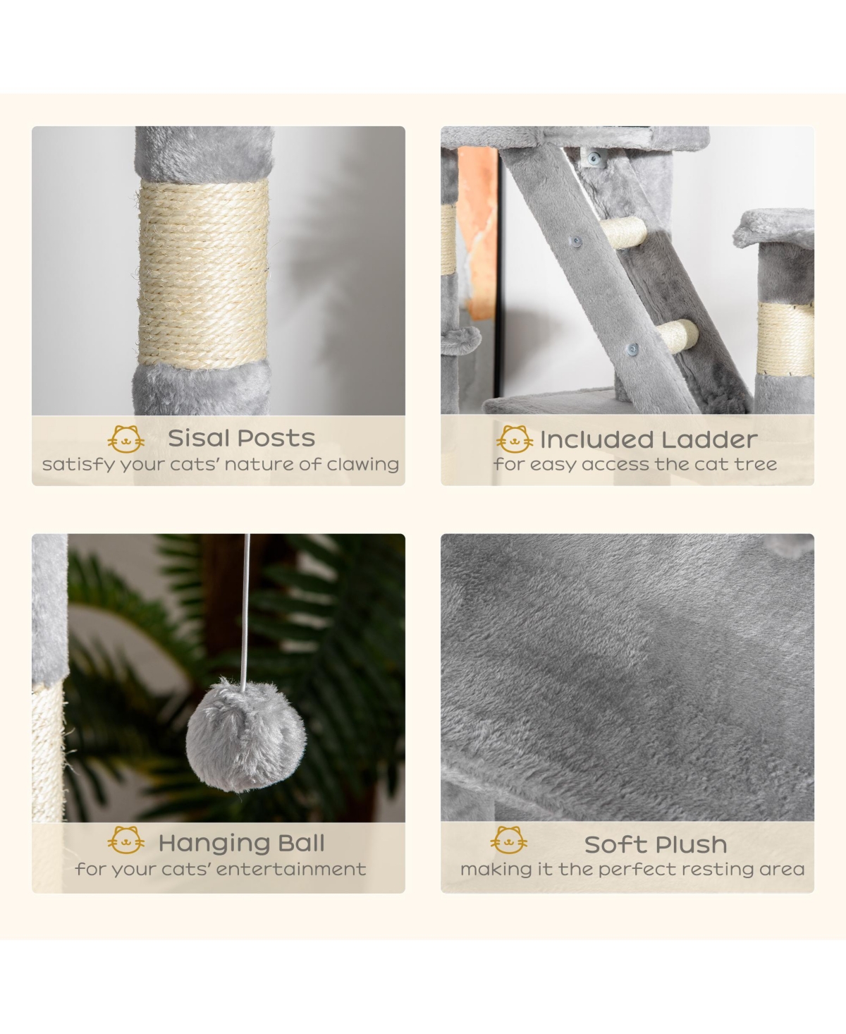 PawHut Floor to Ceiling Cat Tree, 94.5"-102.5" Adjustable Height Cat Tower