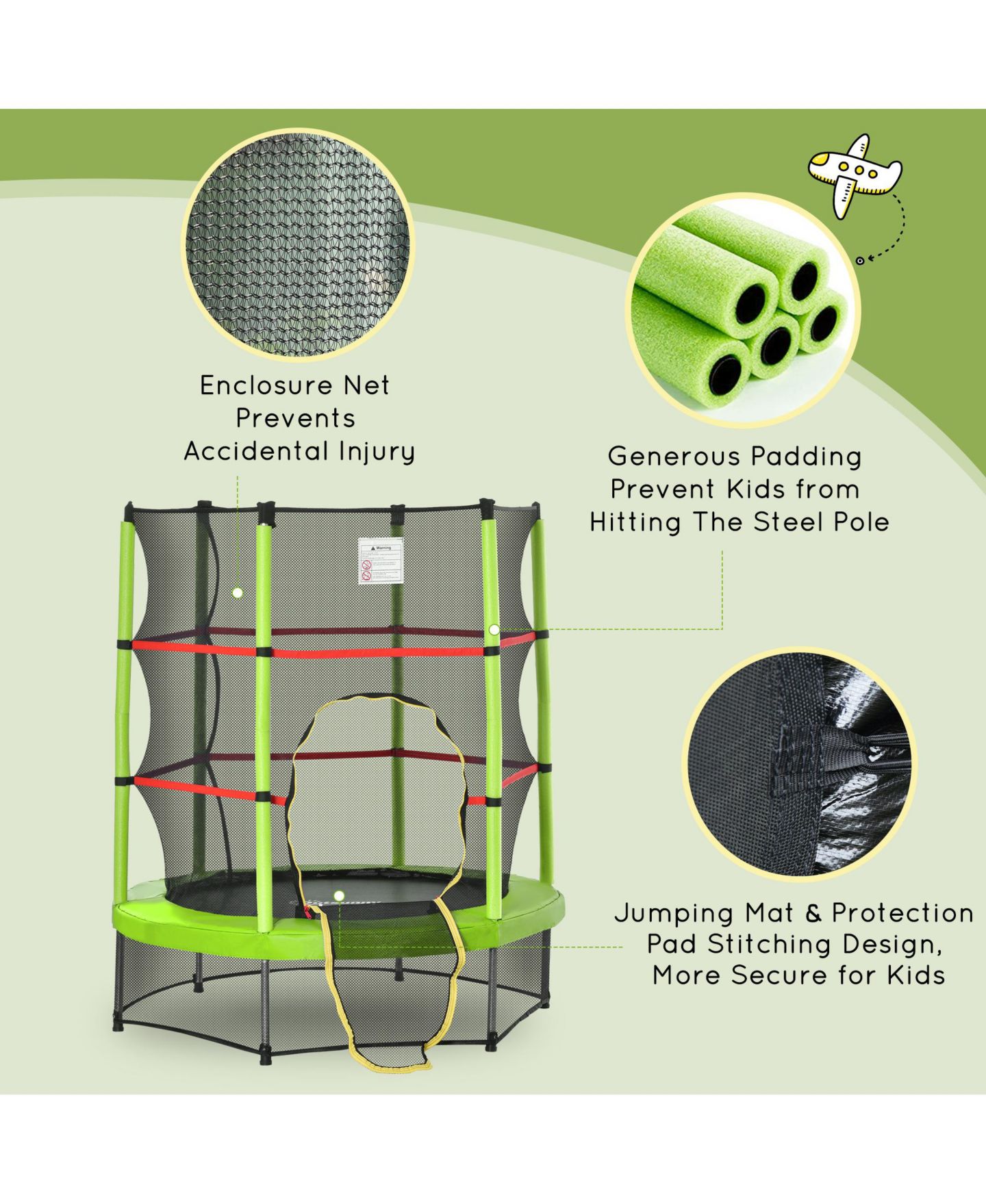 Детская игрушка Outsunny 5 Ft. Springless Design Kids Trampoline with Enclosure Net, 99 lb. Capacity, Ages 3-6 — фото 6