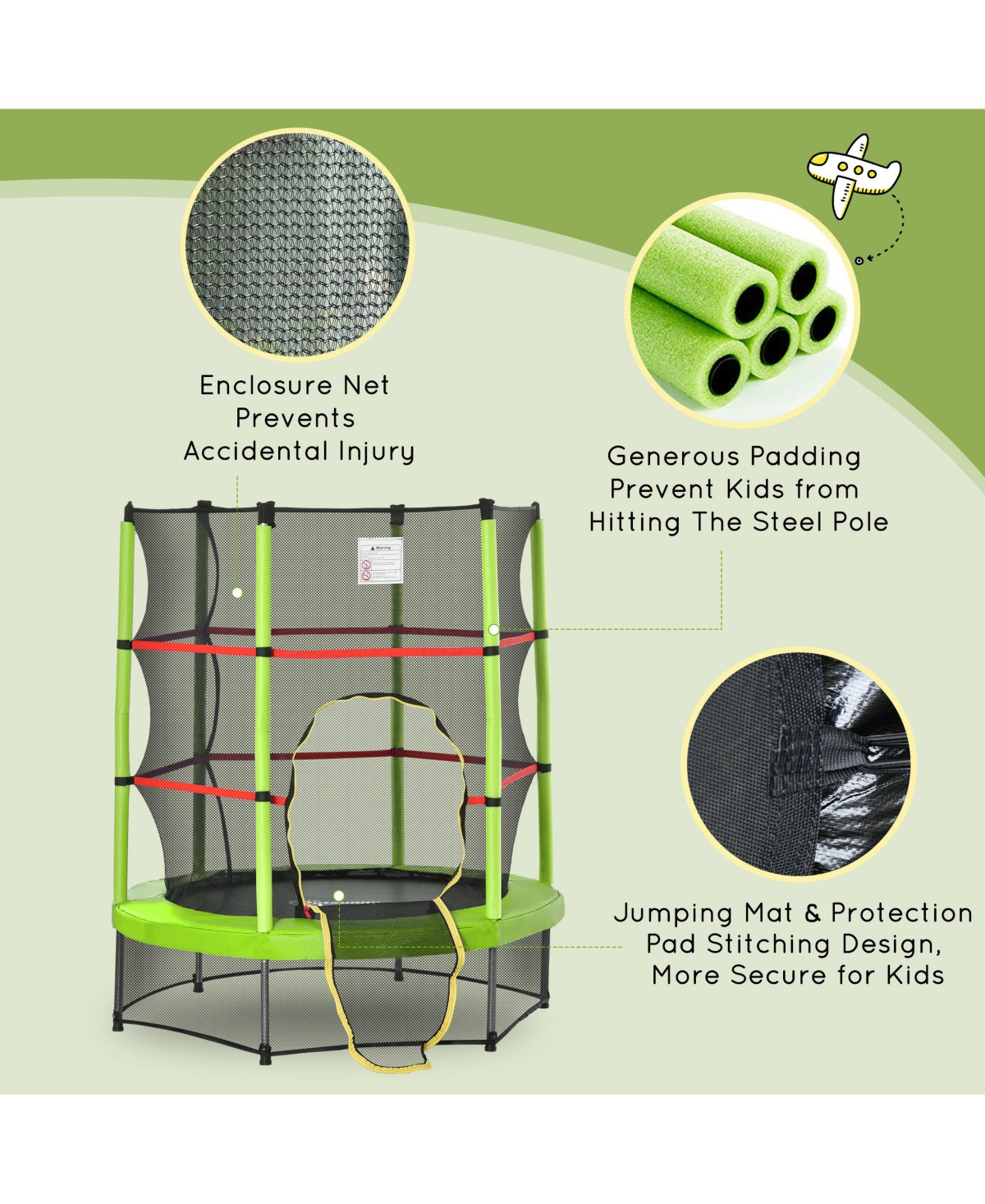 Outsunny Φ5FT Kids Trampoline with Enclosure Net for Age 3 to 6 Years