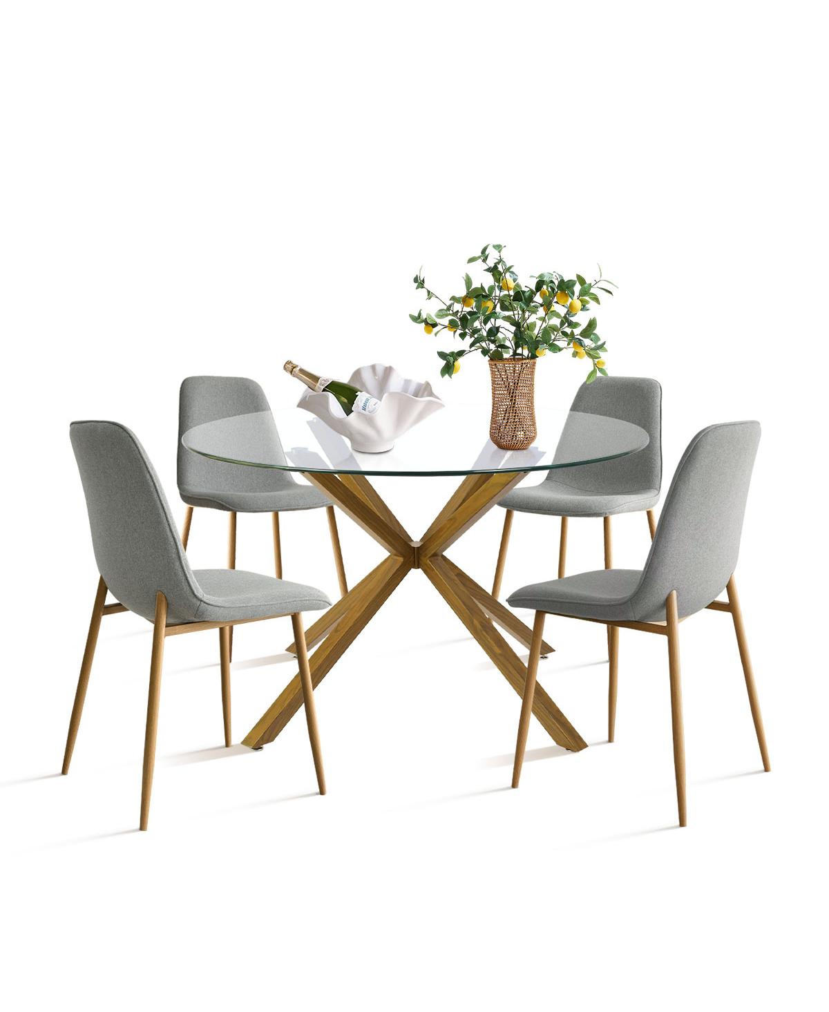Maison Boucle 5-Piece Oak Finish Modern Round Glass Dining Set