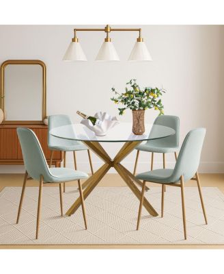 5-Piece Oak Finish Modern Round Glass Dining Set