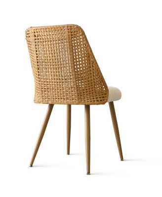 5-Piece Dining Set, 39.5'' Round Table with Faux Rattan Back Chairs and Metal Legs for Kitchen or Small Dining Room-Maison Boucle