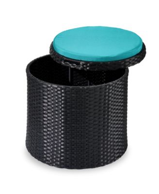 Round Wicker Ottoman, Multipurpose Furniture w/ Removable Cushion, Steel Frame