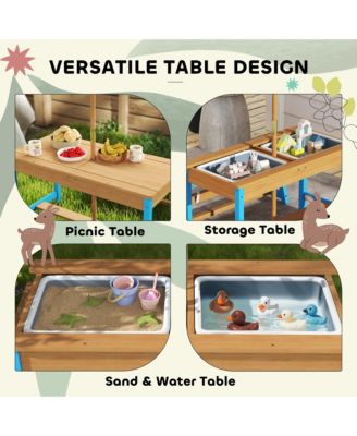 Kids Picnic Table, Wooden Table and Bench Set with Umbrella,
