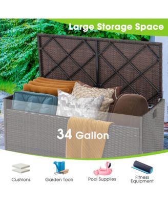 34 Gallon Patio Storage Bench with Seat Cushion and Zippered Liner