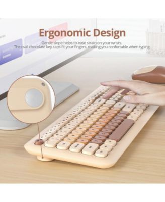 Retro Typewriter Wireless Keyboard And Mouse Set - Full-Size Slim Design, Low-Noise - Blue