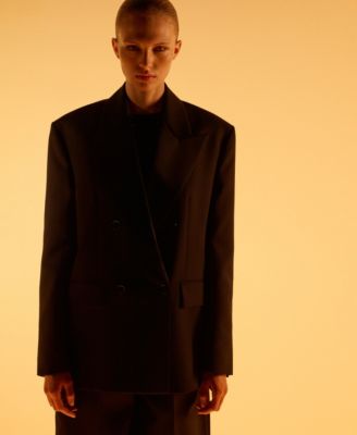 Women's Lapel Detail Wool Blend Suit Blazer