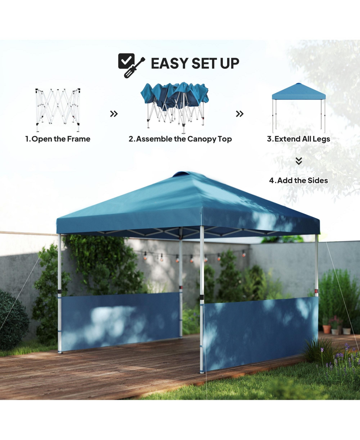 Outsunny 10' x Pop Up Canopy Tent with 2 Half Sidewalls, Dark