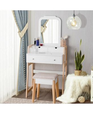Vanity Table Set with Cushioned Stool and Large Mirror