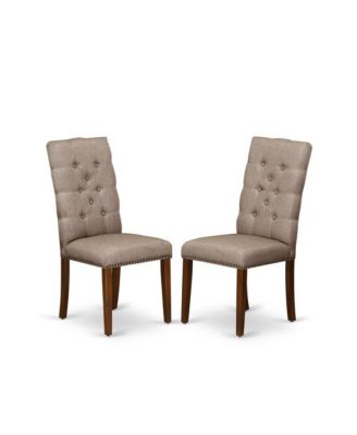 5 Piece Dining Set Includes 1 Drop Leaves Wooden Table and 4 Dark Khaki Linen Fabric Parsons Chair Button Tufted Back with Nail Heads