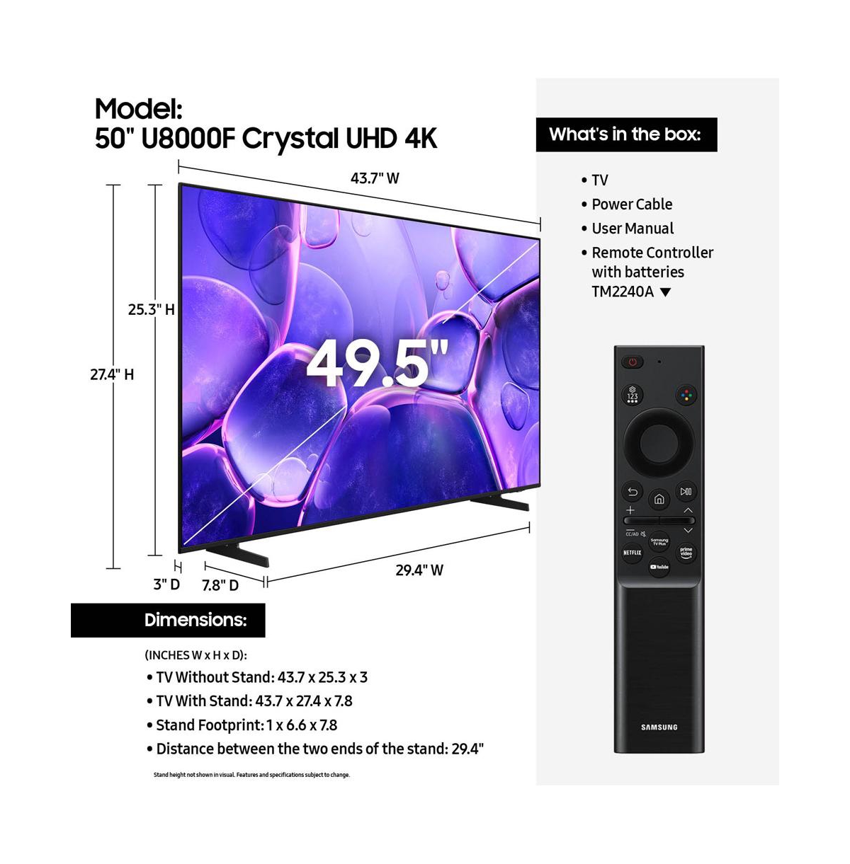 50" Class U8000F Series Crystal 4K Uhd Hdr Smart Tv – UN50U8000FFXZA