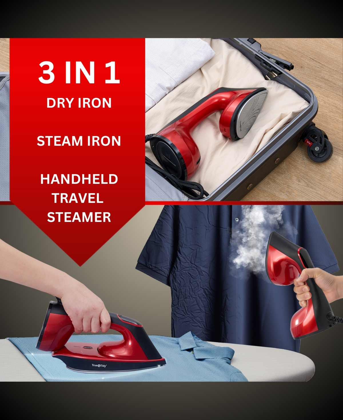 True & Tidy Duopress Xl Iron And Steamer In Red