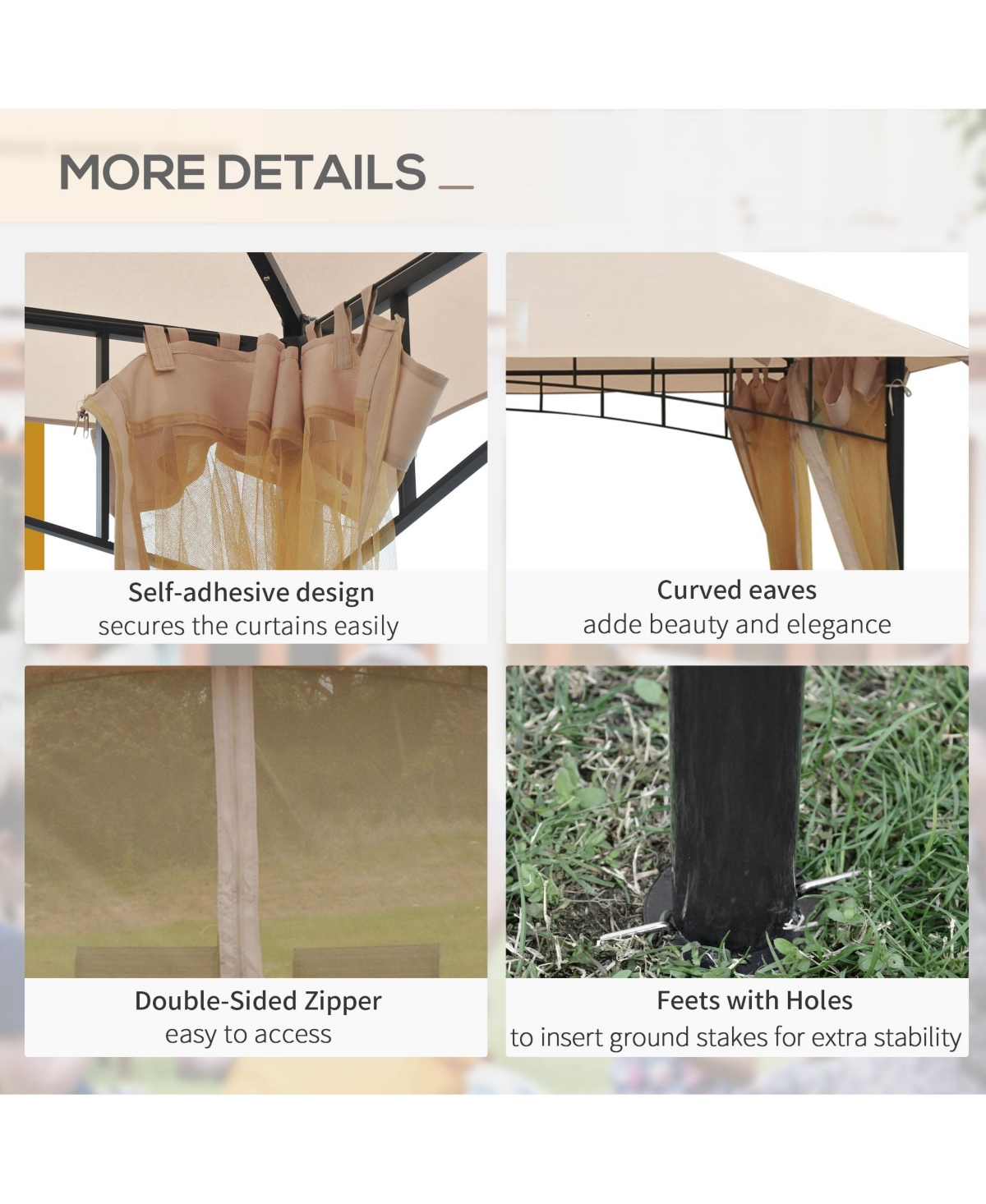 Outsunny 10'x10' Outdoor Patio Gazebo Canopy Metal Canopy Tent with 2-Tier Roof and Mesh Netting for Backyard, Beige