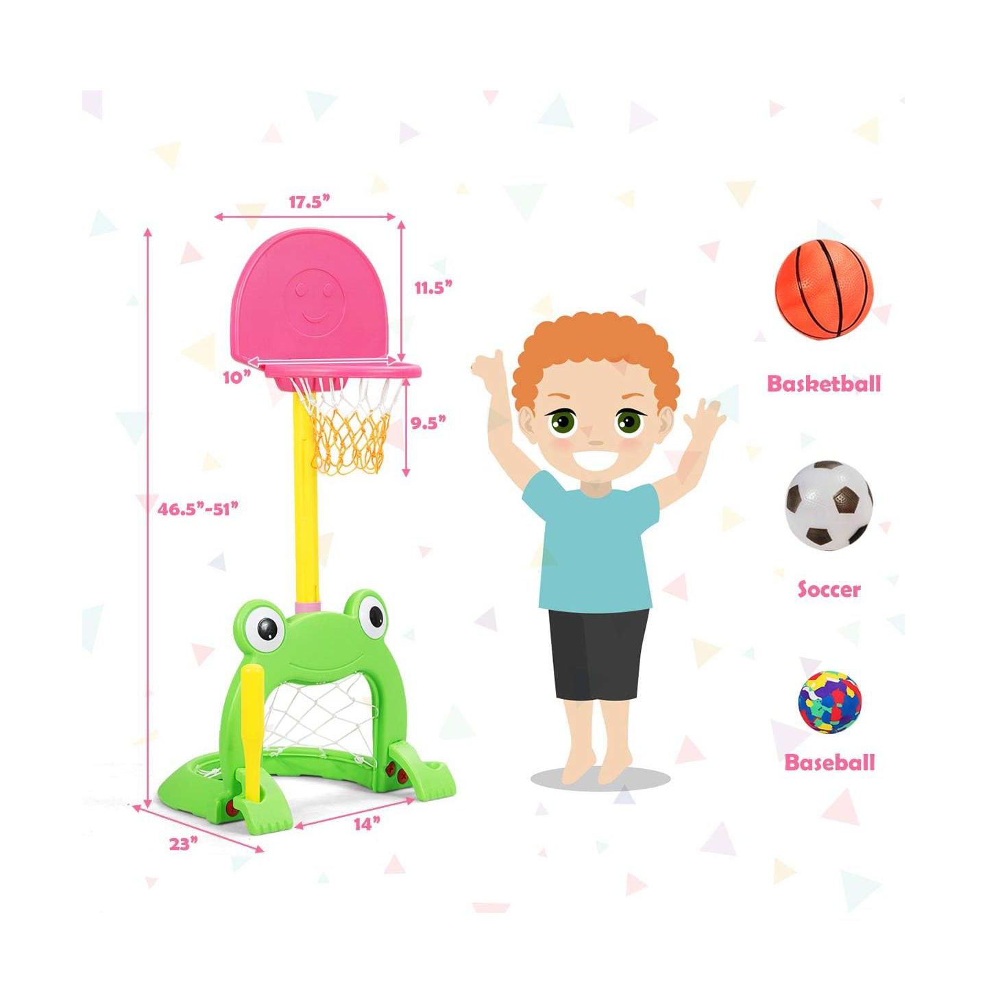Детская игрушка Mecale 3-in-1 Adjustable Height Kids Basketball Hoop Sports Center, Ages 3-8, цвет: Зелёный — фото 7
