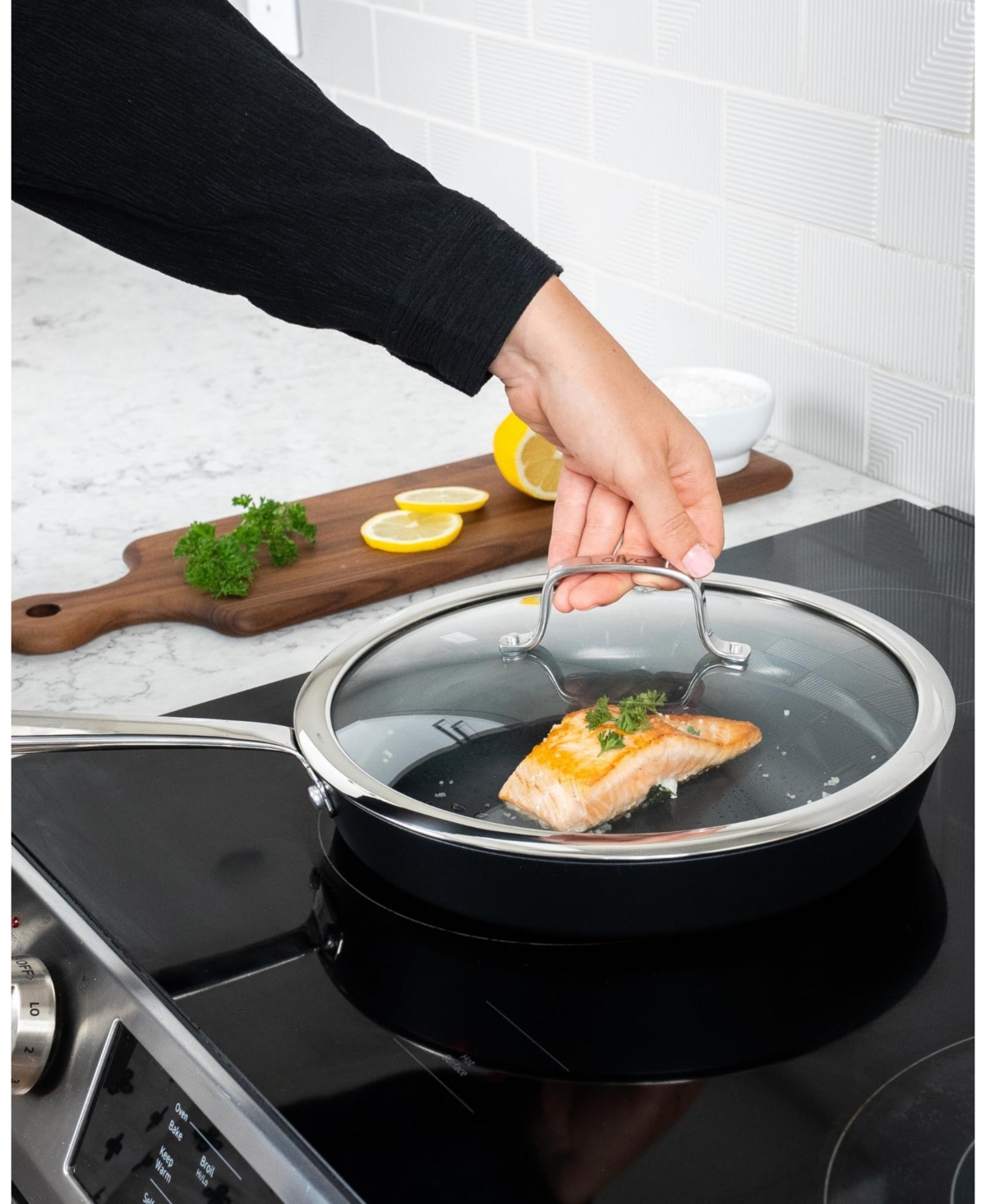 Alva Maestro Nonstick Stainless Steel Frying Pan with Glass Lid 11" - Easy to Clean, Oven Safe and Made without Pfas, Pfoa & Ptfe