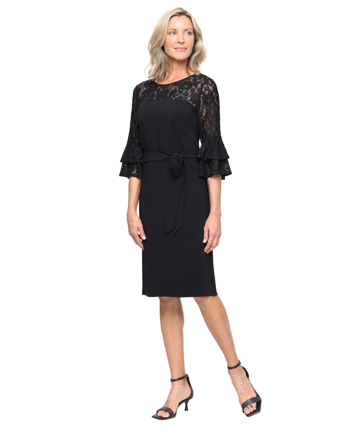 Sl Fashions Women's Crewneck Double Tier Bell Sleeve Dress