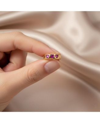 14K Gold Plated with Purple Cubic Zirconia Cluster Heart Halo Promise Ring