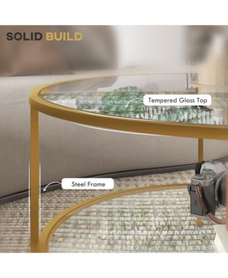 Round Side Table with Storage, 2-Tier End Table Tempe Glass Top