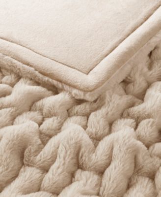 Ruched Reversible Faux-Fur Throw, 50" x 60"
