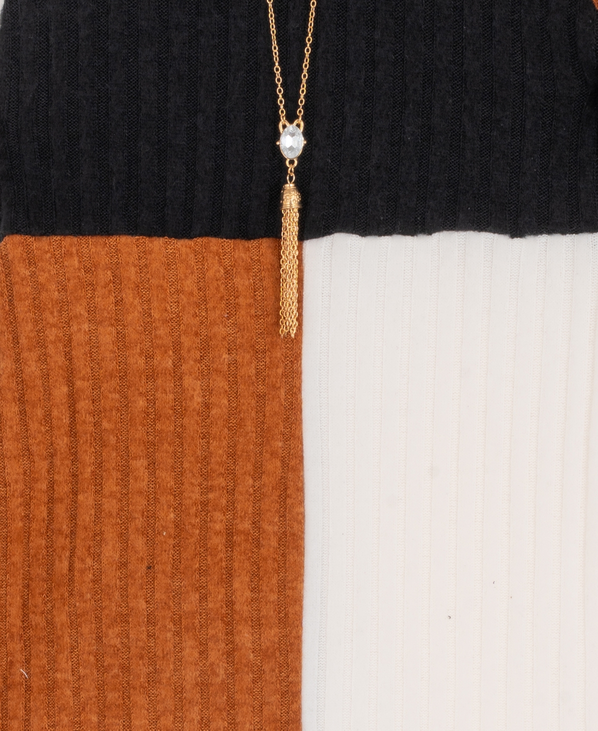 Rare Editions Girls 4t-6x Colorblock Turtleneck Dress In Brown