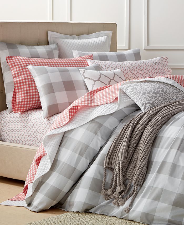 Charter Club CLOSEOUT! Gingham Dove Twin Comforter Set, Created for