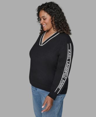 Women's Plus Size V-Neck Side Logo Sweater