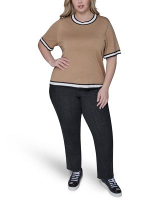 Women's Plus Size Crew Neck Short-Sleeve Sweater
