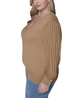 Women's Plus Size V-Neck Long-Sleeve Sweater