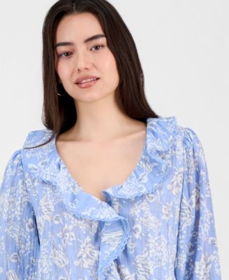 Petite Lace Trim V-Neck Ruffle Top, Macy's Exclusive