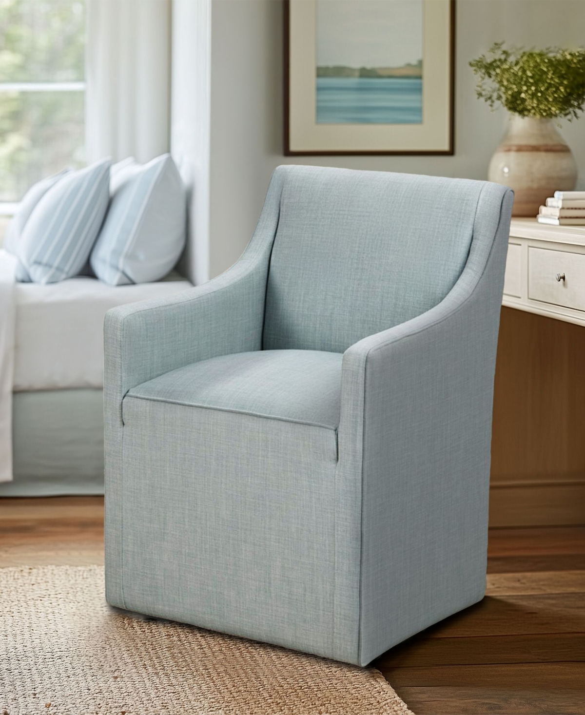 Madison Park Charlotte 24.5"W Skirted Dining Arm Chair with Casters