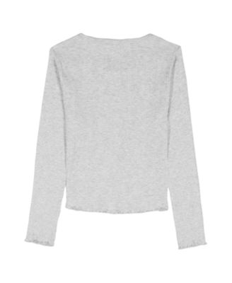 Girls' 7-16 Variegated Rib Button Front Top