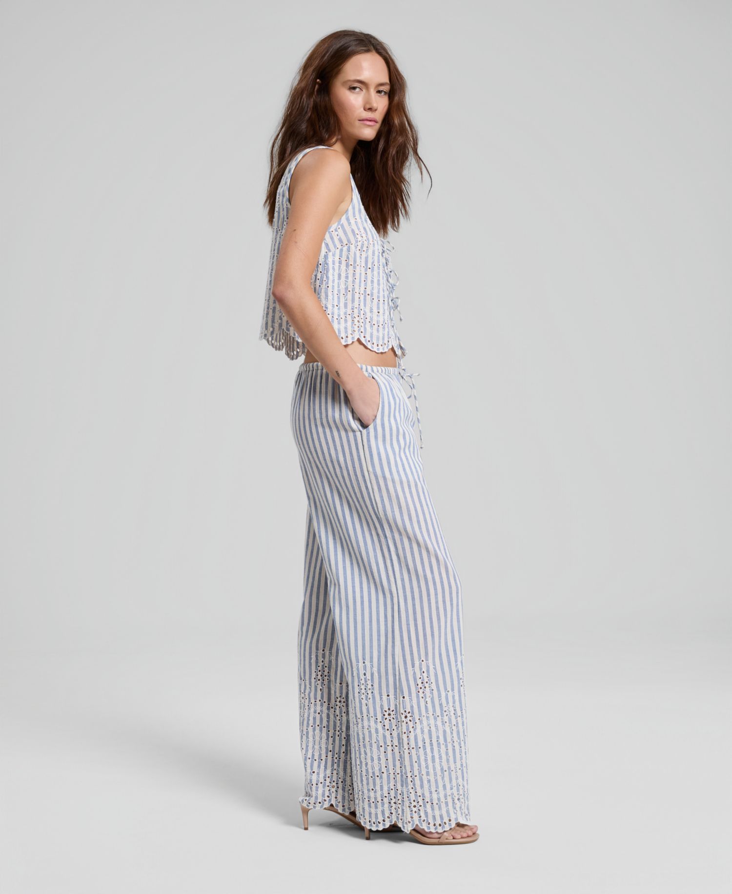 Petite Linen-Blend Wide Leg Drawstring Pant