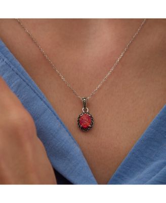 Oval Red Opal High Quality Sterling Silver Pendant Necklace