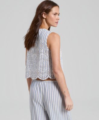 Petite Stripe Eyelet Vest Top, Macy's Exclusive