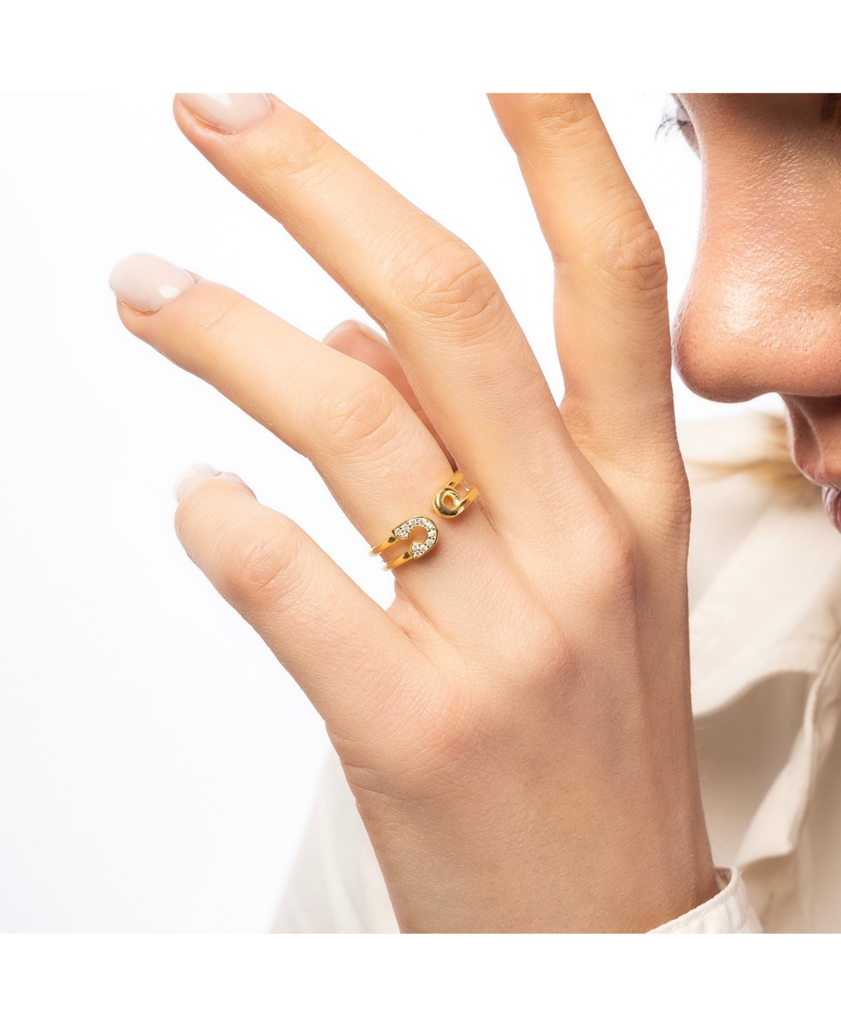 Sterling Silver Pave Jewelled Safety Pin Ring