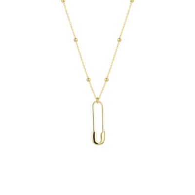 Sterling Silver Safety Pin Necklace With Beaded Satellite Chain