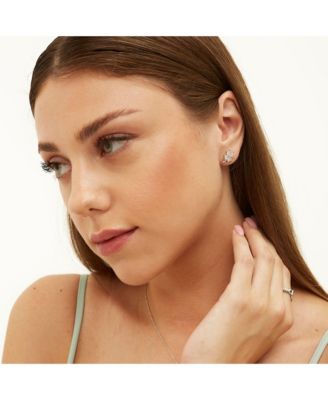 Four Leaf Clover Sterling Silver Stud Earrings - White