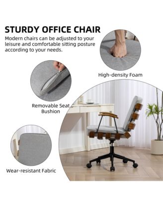 35.83"H Modern 360 Swivel Office Chair, Solid Wood Task Chair with Adjustable Height and Bent Wood