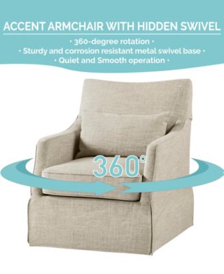 London 28"W Upholstered Skirted Swivel Armchair with Lumbar Pillow