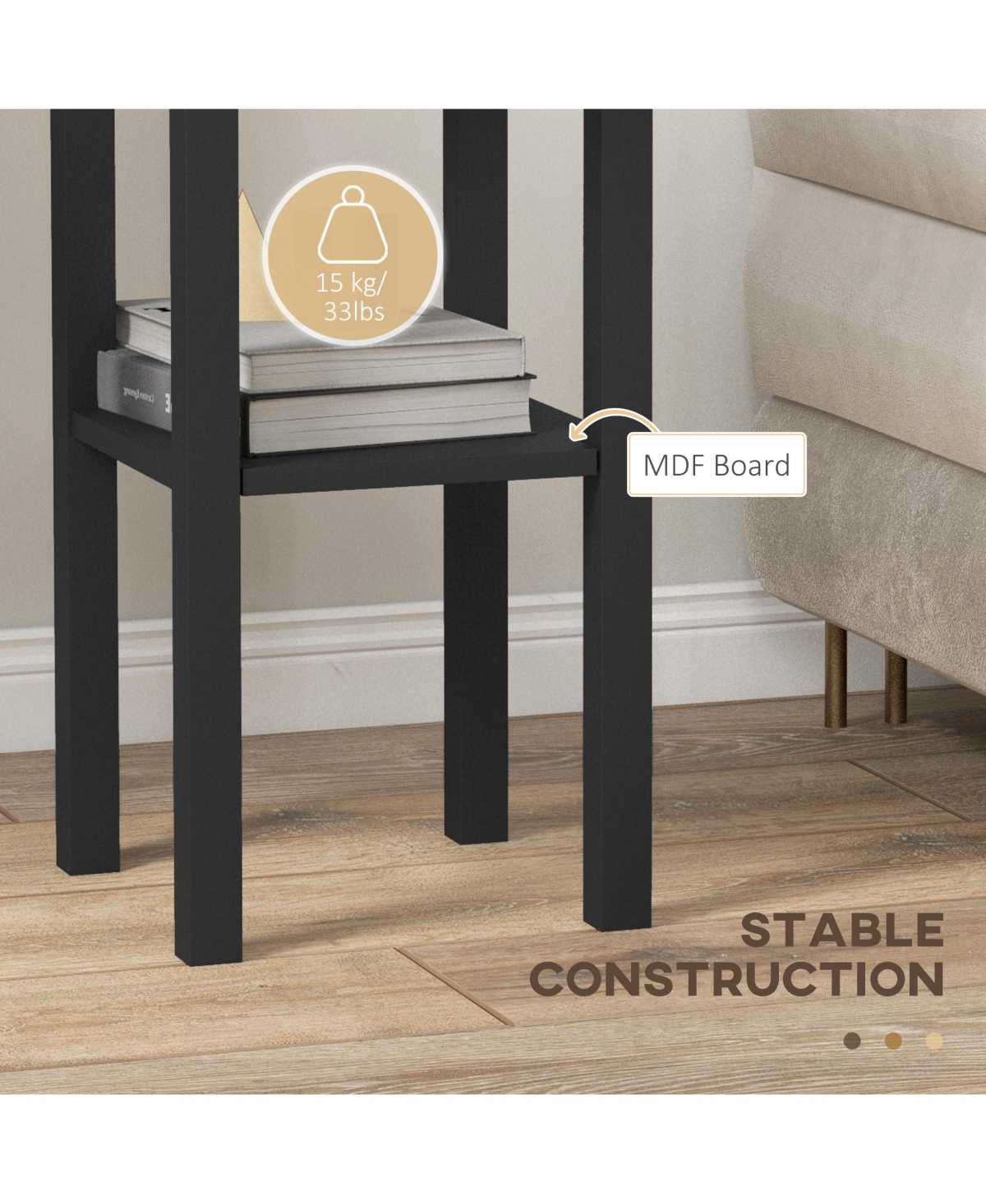 Homcom 2-Tier Side Table with Drawer Shelf for Living Room, Light