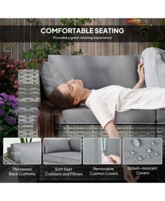 3-Seat Wicker Sofa w/ Side Trays, Outdoor Patio Couch, Mixed