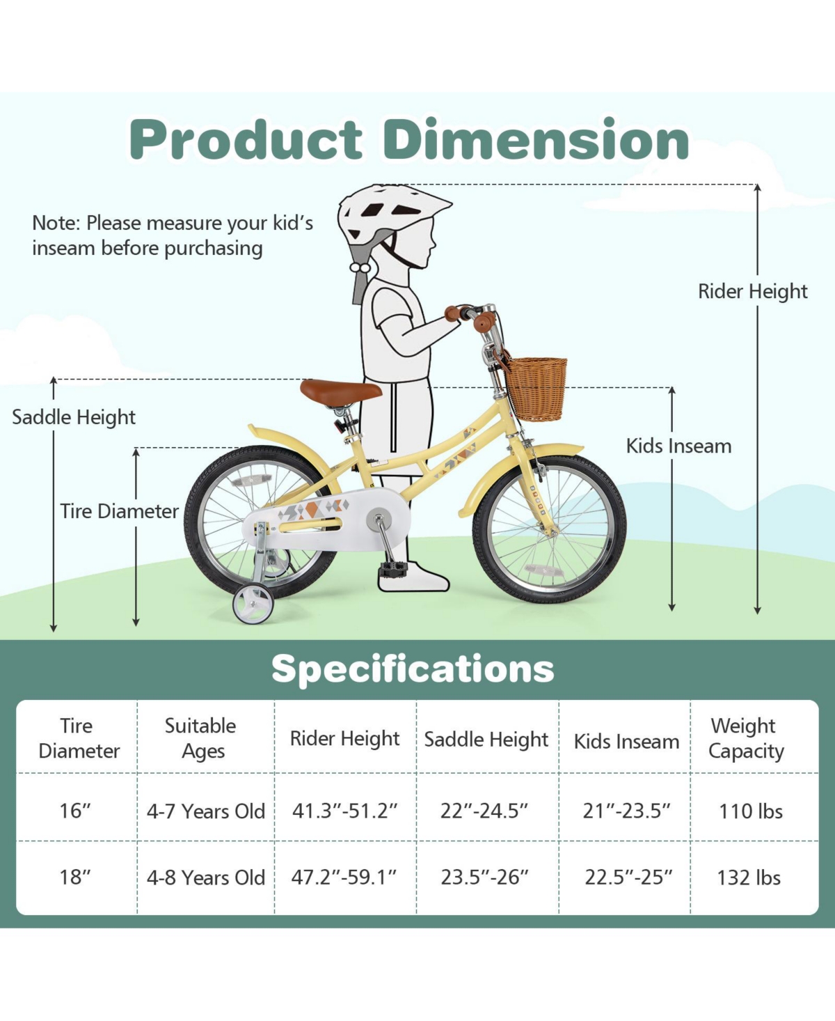 Sugift 18 Inch Kids Bike Adjustable Bicycle with Reflectors and Bell for Children 4-8 Years Olds