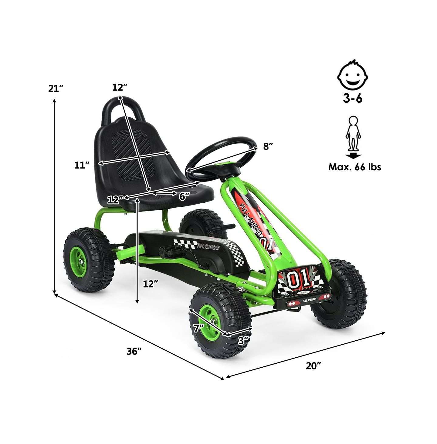 Детская игрушка SUGIFT Pedal-Powered Ride-On Car with Adjustable Seat, 66-lb. Capacity, Ages 3-6, цвет: Зелёный — фото 3