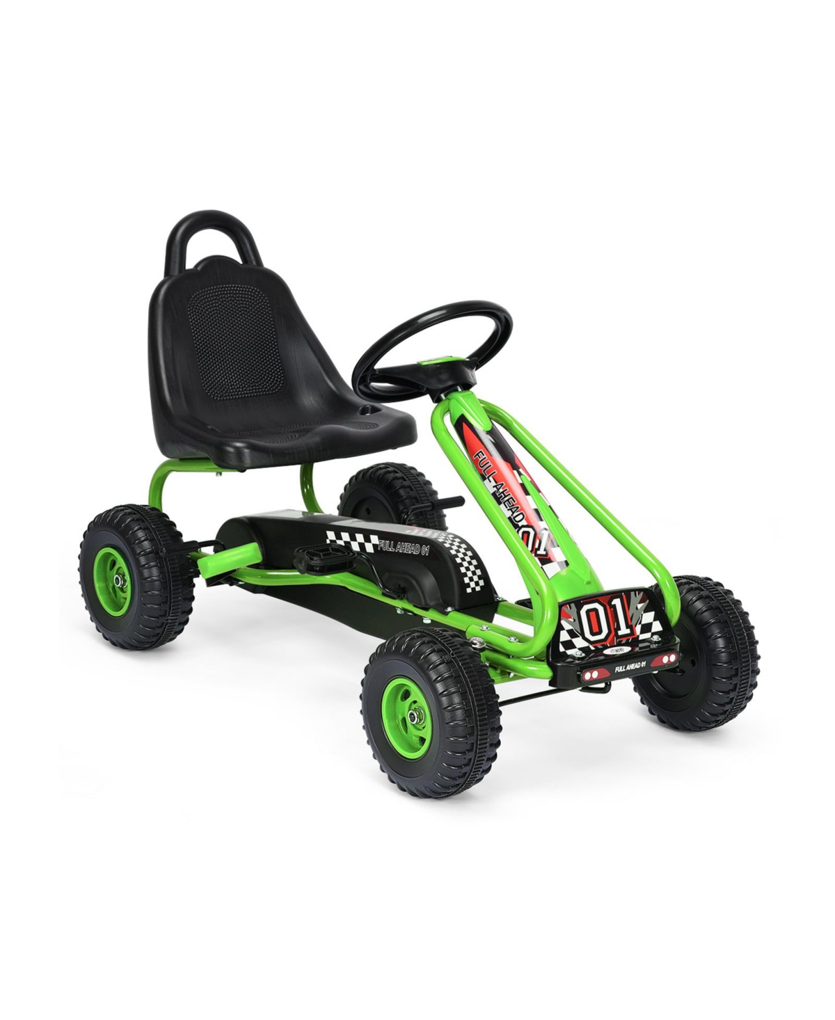 Sugift 4 Wheel Pedal Powered Ride On Car with Adjustable Seat