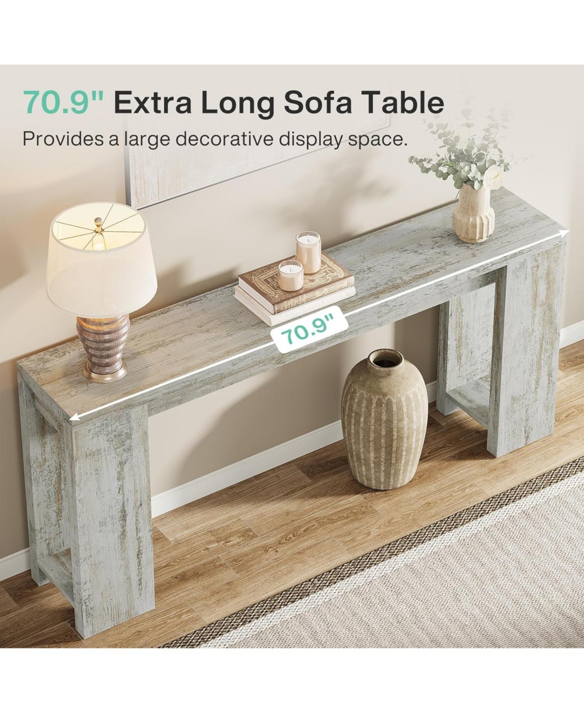Tribesigns 70.9-Inch Extra Long Console Table, Farmhouse Wood Sofa Table Behind Couch, Narrow Entryway Accent Table