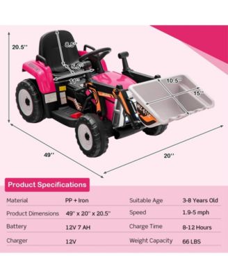 12V Battery Powered Kids Ride on Excavator with Adjustable Arm and Bucket-Pink