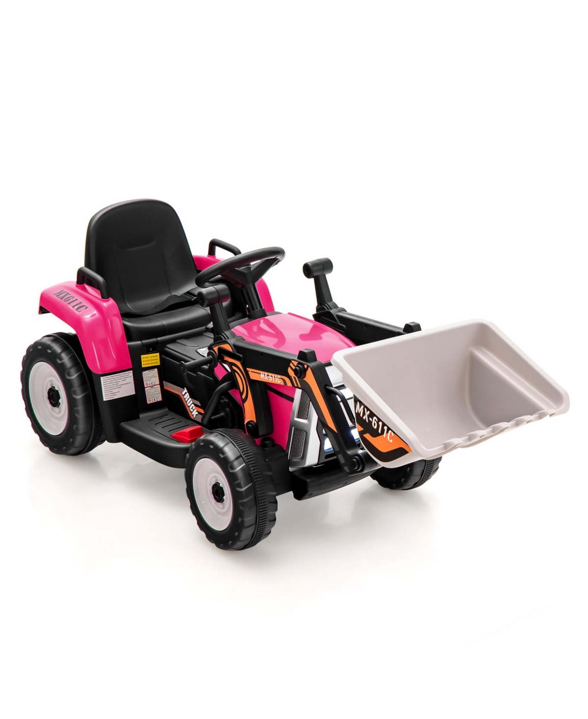 Sugift 12V Battery Powered Kids Ride on Excavator with Adjustable Arm and Bucket-Pink