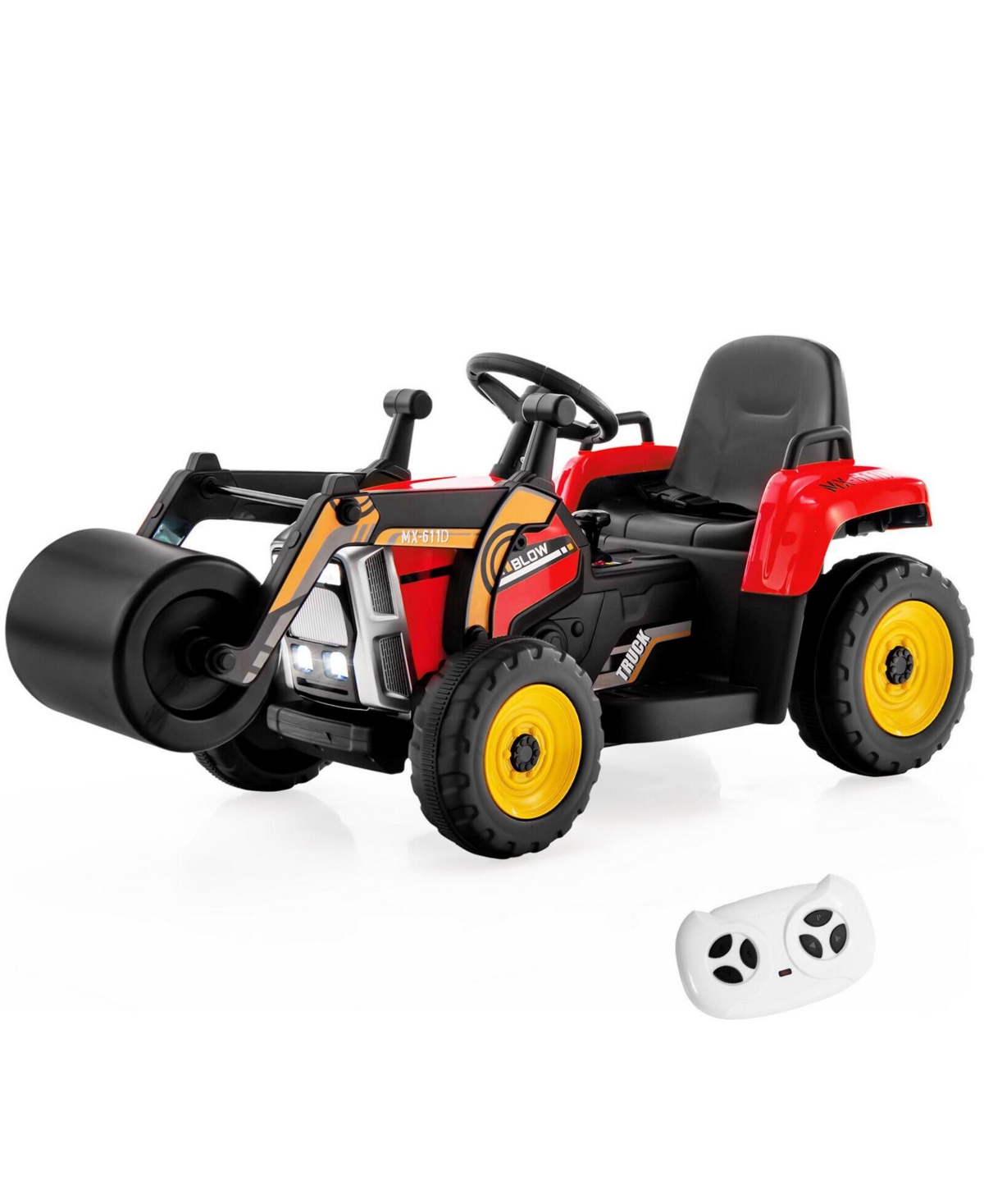 Sugift 12V Kids Ride on Road Roller with 2.4G Remote Control-Red