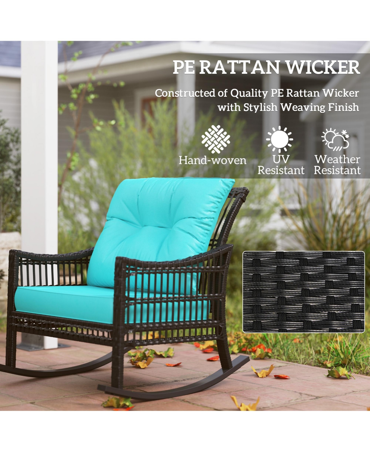 Outsunny 3 Pieces Rat Rocking Chair Set, Outdoor Rocker Chair,
