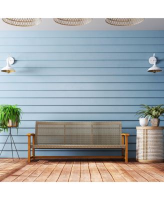 3-Seat Wicker Outdoor Couch Patio Sofa with Acacia Wood Armrests